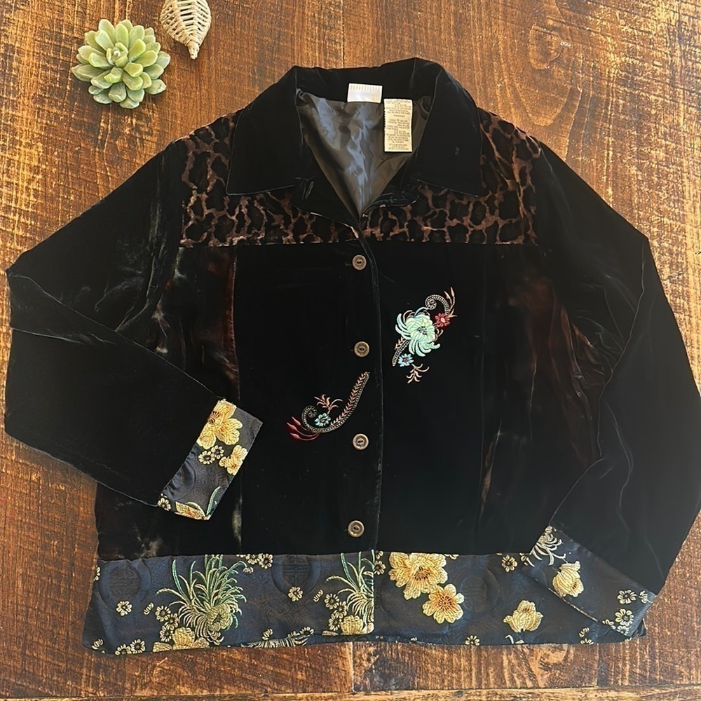 White Stag Black Velvet Jacket with Floral Embroidery